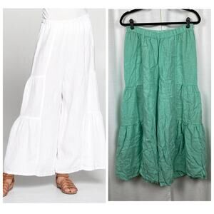 Match Point Teal Linen Tiered ChaCha Wide Leg Pants Sz.M